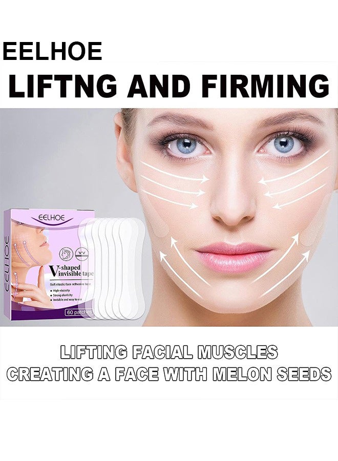 إيلهو 60 حزمة شريط رفع الوجه - بقع شريط رفع الوجه لرفع الذقن - ملصقات رفع الوجه غير مرئية تصحيح تجاعيد الوجه المزدوج الذقن - V ملصقات رفع الوجه غير مرئية - Image 4