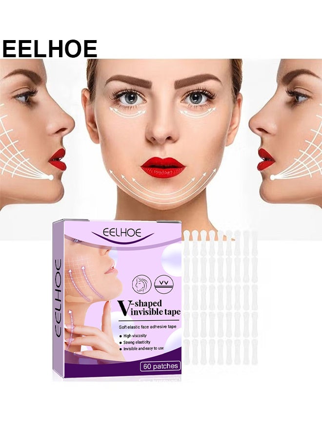 إيلهو 60 حزمة شريط رفع الوجه - بقع شريط رفع الوجه لرفع الذقن - ملصقات رفع الوجه غير مرئية تصحيح تجاعيد الوجه المزدوج الذقن - V ملصقات رفع الوجه غير مرئية - Image 1
