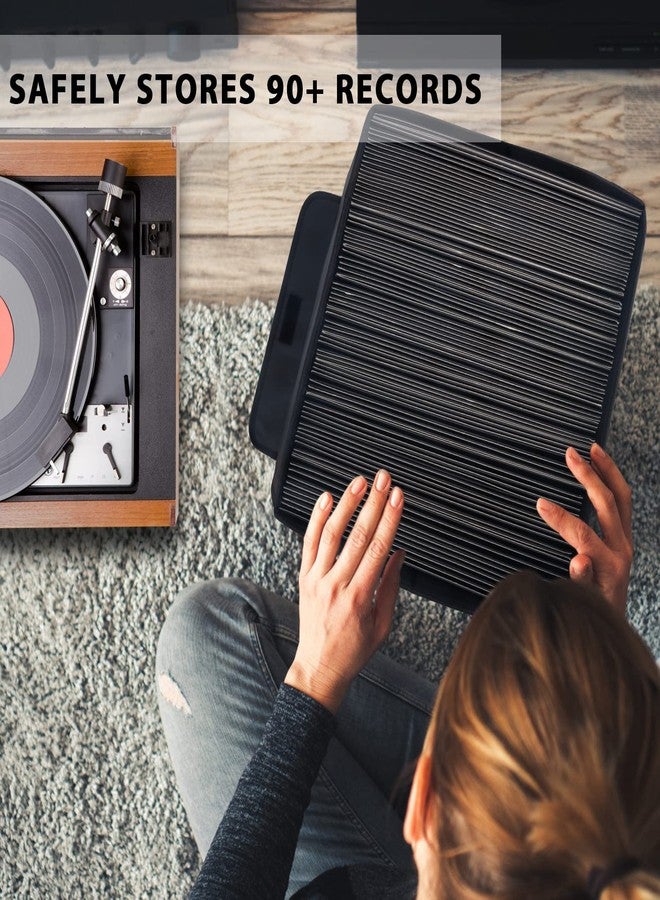 UENTIP Vinyl Record Storage Box for 12-inch Records Crate Holds up to 90 records,Pack of 1-14x 13x 13 Inch LP record storage for Valuable Album Collection - Black - Image 2