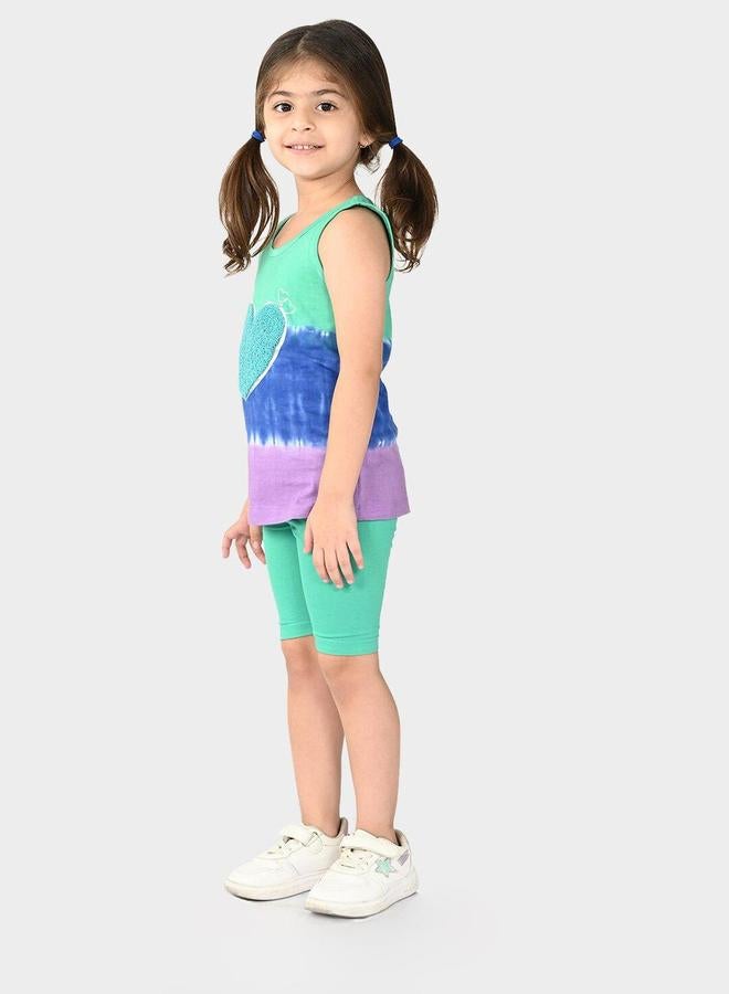 Bonkids Girl's Multicolour/Green 100% Cotton Printed Regular Fit Clothing Set - Image 3