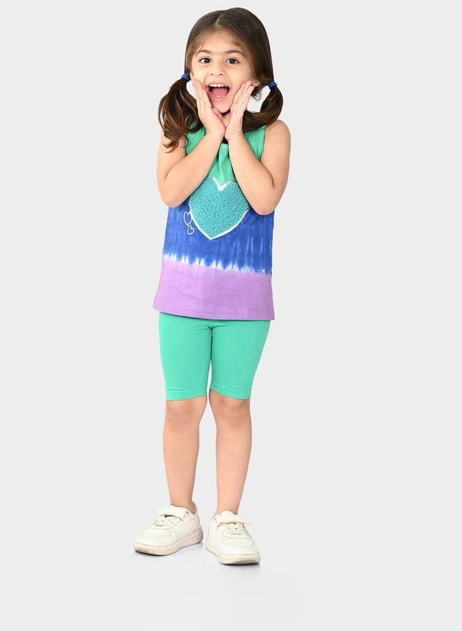Bonkids Girl's Multicolour/Green 100% Cotton Printed Regular Fit Clothing Set - Image 1