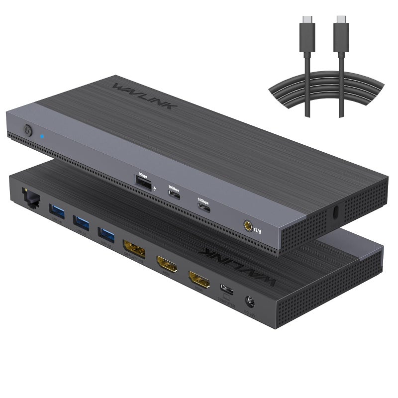 WAVLINK محطة إرساء USB C من WAVLINK لشاشتين وعرض ثلاثي للكمبيوتر المحمول بنظام Windows، محطة إرساء USB Type C مع محول طاقة 130 واط - 2 HDMI، DisplayPort، 100 واط PD، Ethernet، 4 USB 3.0، 2 USB-C، صوت - Image 1