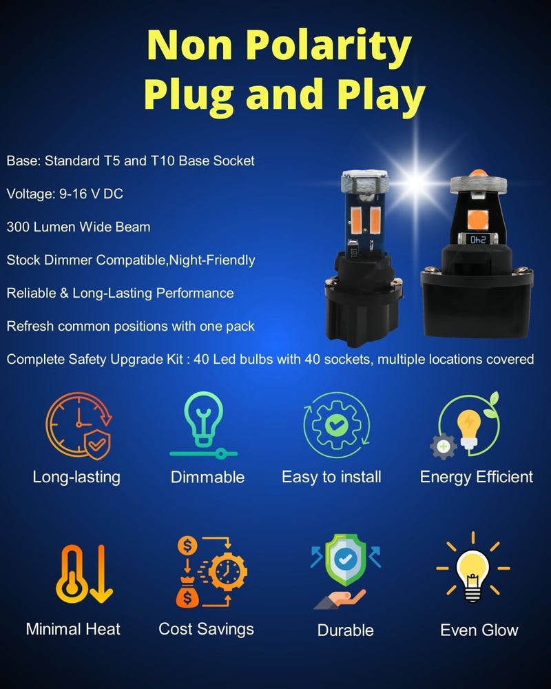 WLJH Canbus Bright PC74 Twist Lock Socket T5 LED Bulb Kits - 20 Pack - Image 2