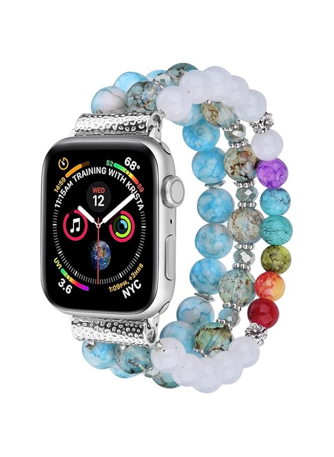 Generic - MSK Watch Band compatible with Apple 38mm 40mm 41mm iwatch Series SE 8 7 6 5 4 3 2 1, Bracelet beads Cute Handmade Fashion Elastic Stretch Beaded Strap with Stainless Steel Adapter (Blue) - Image 1
