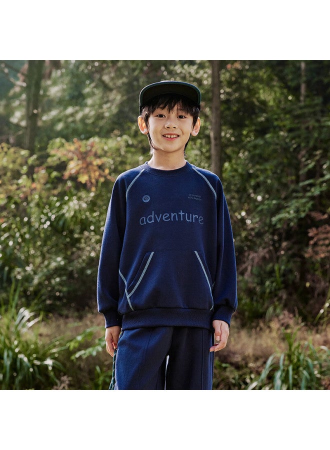 Ebaer Children's Casual Sweatshirt Set Spring Outfit, Boys And Girls Top Jacket And Pants Two-piece Set, Midnight Blue, Size 120 - Image 2