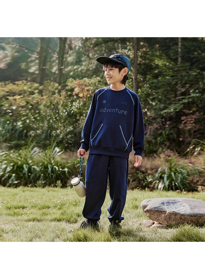 Ebaer Children's Casual Sweatshirt Set Spring Outfit, Boys And Girls Top Jacket And Pants Two-piece Set, Midnight Blue, Size 120 - Image 1