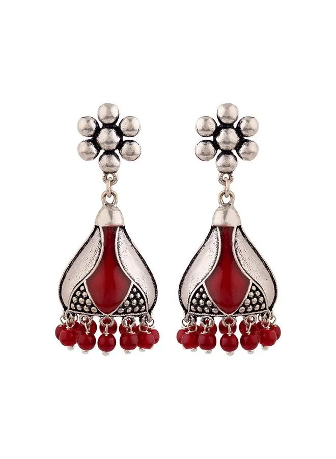 VOYLLA Rangabati Maroon Embellisheds Jhumka Earrings