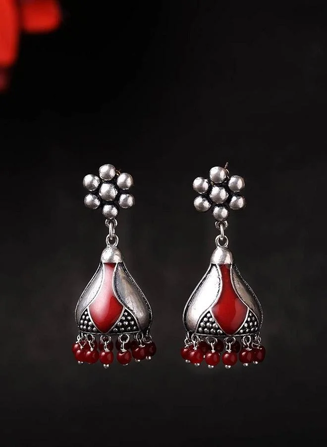 VOYLLA Rangabati Maroon Embellisheds Jhumka Earrings