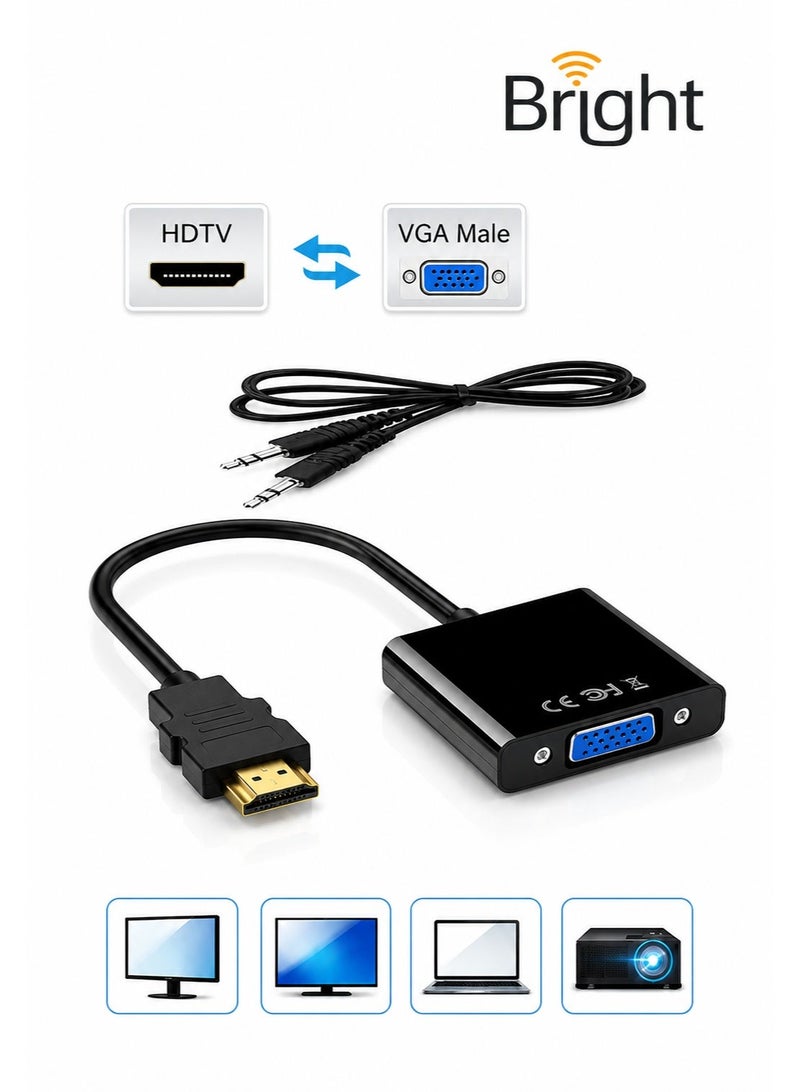 Bright HDMI To VGA Cable, Male to Male 25CM Video Adapter for HD Player to HDTV - Image 1