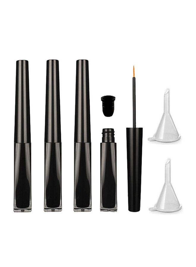 lasenersm 4 Pieces 3ml Empty Eyeliner Tubes with Refillable Eyelash Growth Liquid Bottle Plastic Eyeliner Vials Tube with Brush Eyelash Growth Oil Mascara Tube Come with 2 Mini Palstic Funnels, Black - Image 1
