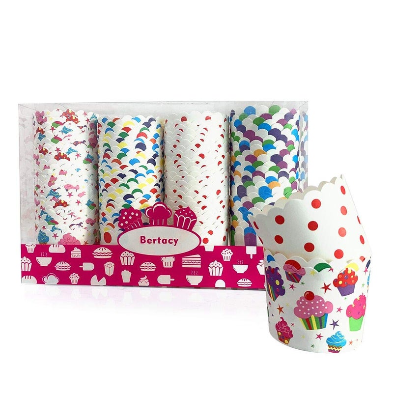 Bertacy 100-Pack Disposable Wrappers Large Paper Cake Baking Cup Cupcake Muffin Cases Birthday Party Decoration - Image 1