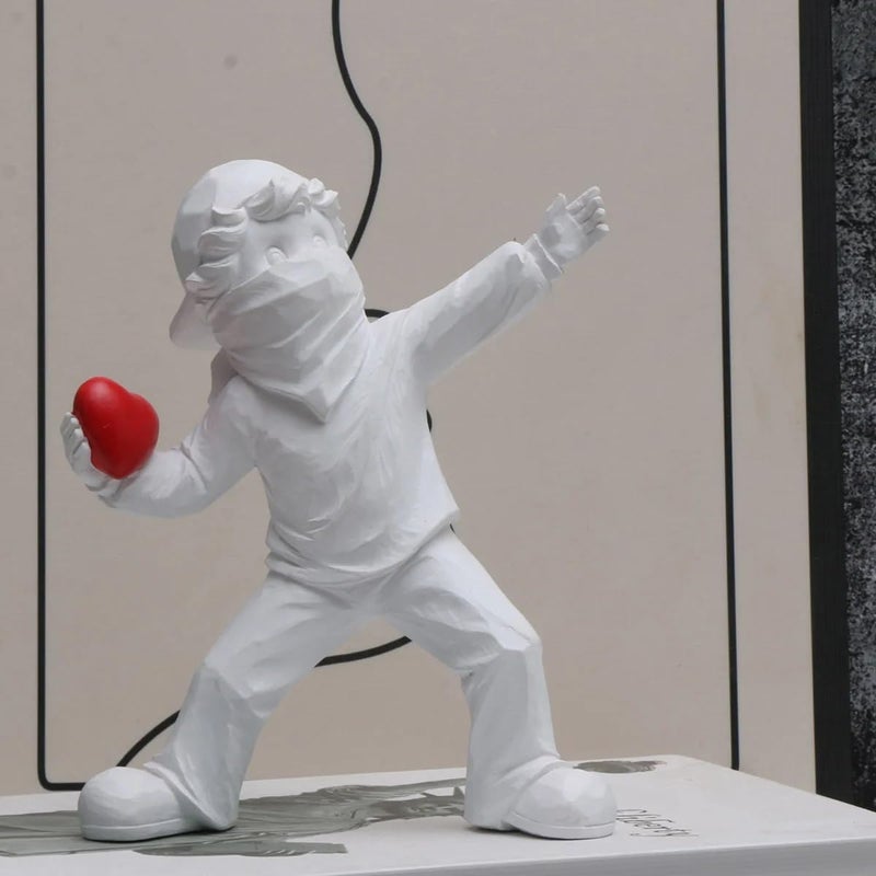 Newmyth Heart Thrower Boy Decorative Statue White Resin Sculpture Modern Art Design 7 x 55 inches - Image 2