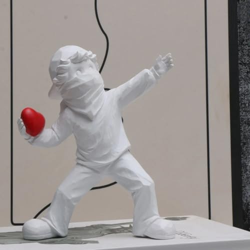 Newmyth Heart Thrower Boy Decorative Statue White Resin Sculpture Modern Art Design 7 x 55 inches - Image 1