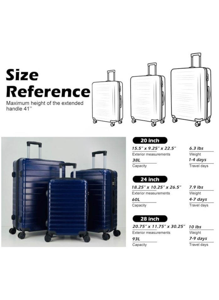SAW & SEE Premium Hard Shell Luggage Set – 3-Piece Durable Strong Suitcase Set, Lightweight ABS Trolley Bags with Smooth Rotating Spinner Wheels, Security Combination Lock, Telescopic Handle, Traveling Bag Suitcases – 20" / 24" / 28" – DARK BLUE  - Image 3