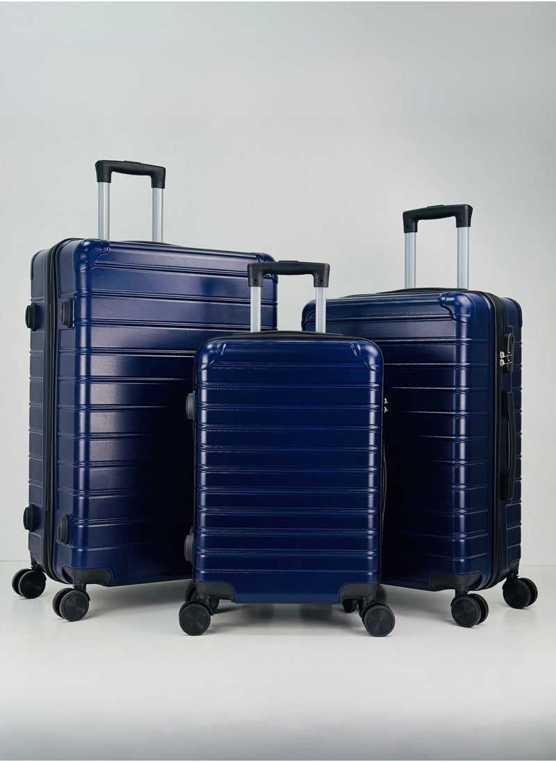 SAW & SEE Premium Hard Shell Luggage Set – 3-Piece Durable Strong Suitcase Set, Lightweight ABS Trolley Bags with Smooth Rotating Spinner Wheels, Security Combination Lock, Telescopic Handle, Traveling Bag Suitcases – 20" / 24" / 28" – DARK BLUE  - Image 1