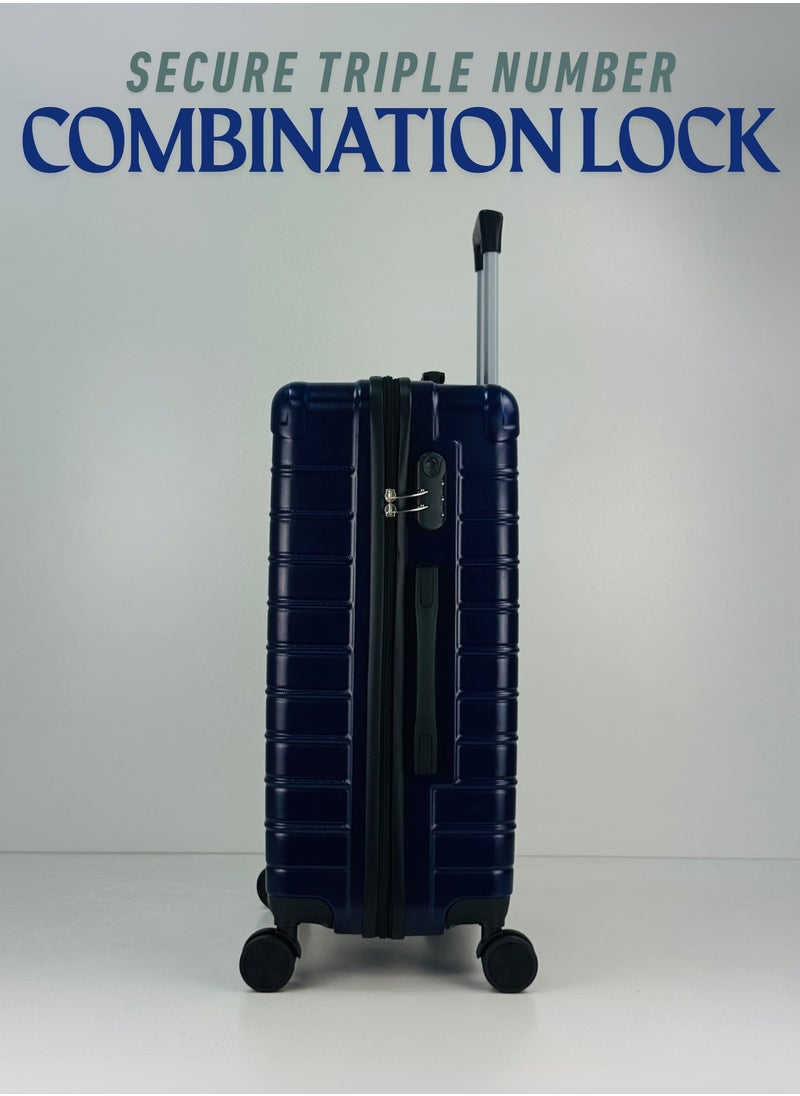 SAW & SEE Premium Hard Shell Luggage Set – 3-Piece Durable Strong Suitcase Set, Lightweight ABS Trolley Bags with Smooth Rotating Spinner Wheels, Security Combination Lock, Telescopic Handle, Traveling Bag Suitcases – 20" / 24" / 28" – DARK BLUE  - Image 4