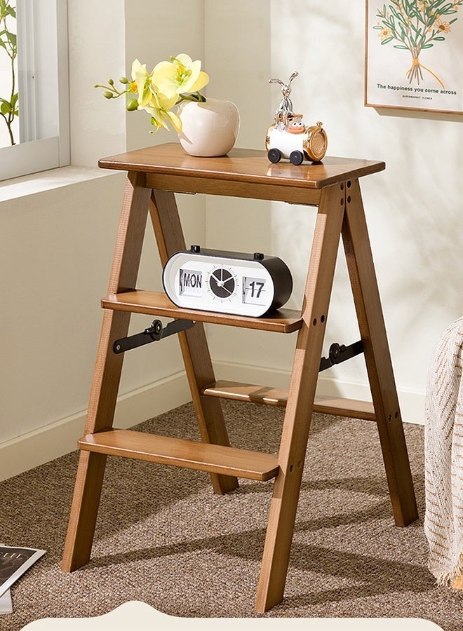 أوبتيا سلم للأطفال، 3 درجات قابلة للطي - كرسي صغير قابل للطي ومضاد للانزلاق، سلم خيزران متعدد الاستخدامات 3 في 1 خفيف الوزن وقابل للنقل، كرسي صغير خشبي موفر للمساحة للمطبخ والمكتب (بني، سعة 250 رطلاً) - Image 2