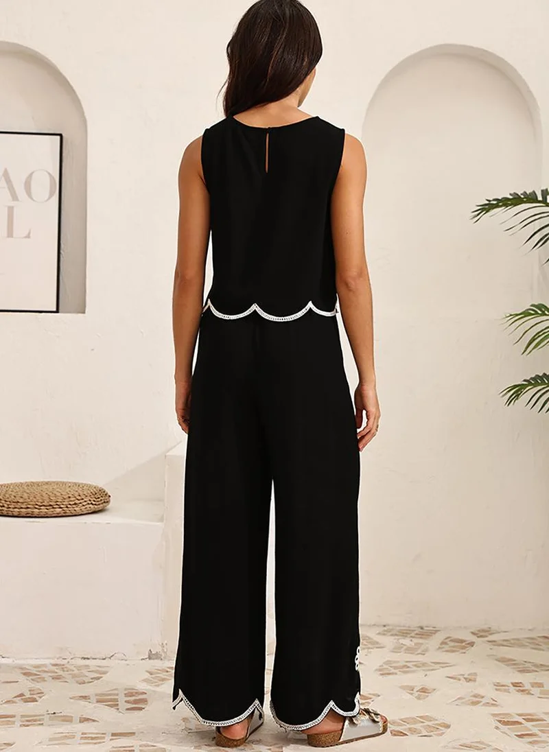 YUNIQEE Black Round Neck Sleeveless Co-rds Set