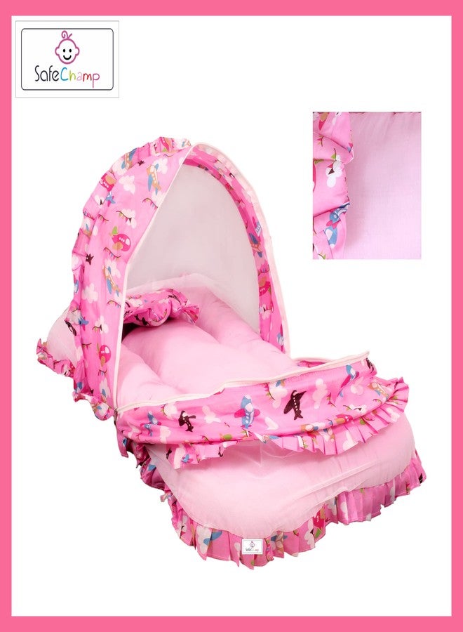 SafeChamp Skyler Jumbo Extra Large Bedding Set with with Mosquito Net and Pillow (0-20 Months) (Pink) - Image 2