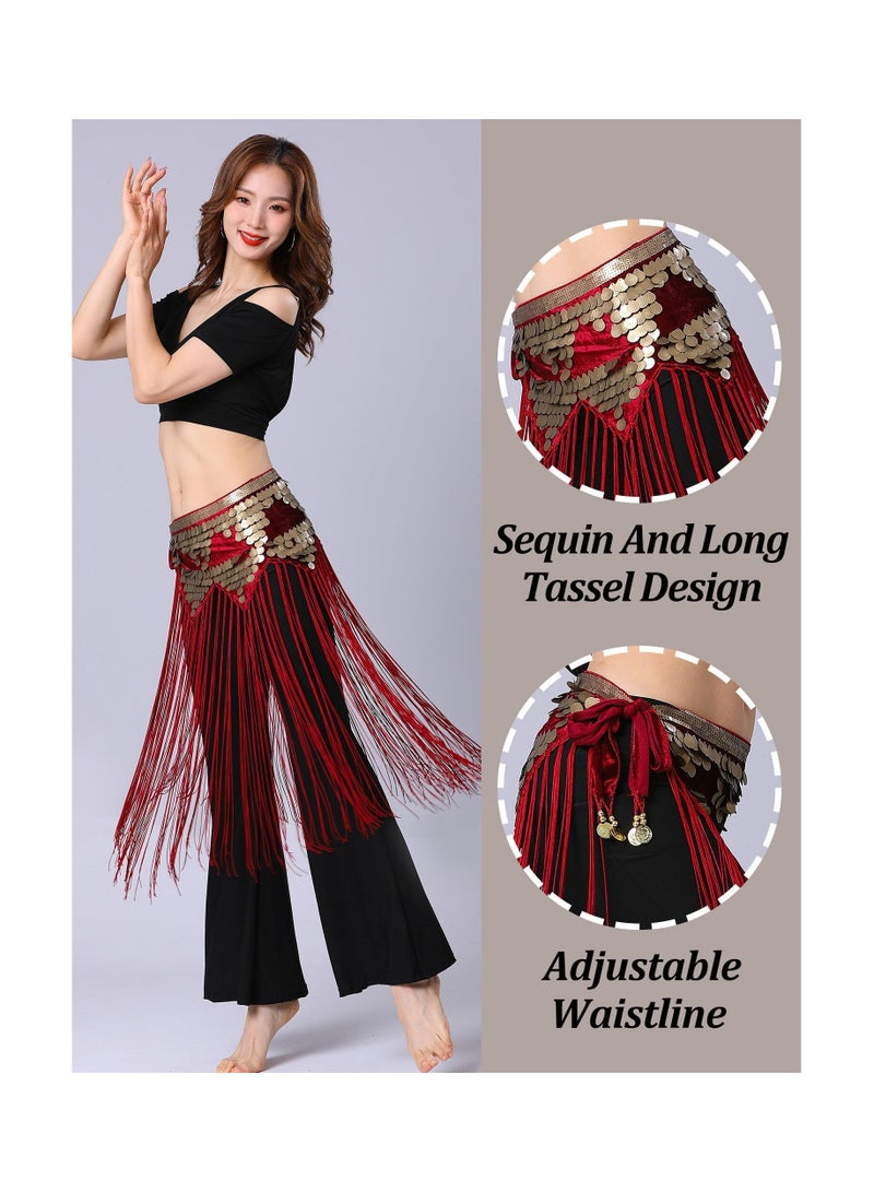 Zikra Womens Belly Dance Hip Scarf Tassel Skirt Fringe Wrap Rave Sequin for Costume Zumba Yoga Class Performance - Image 3