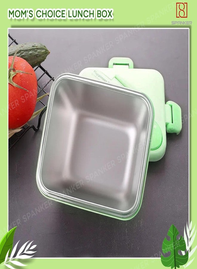 Spanker 600 ML Cartoon Design Portable Leak-Proof, BPA-Free Dishwasher Safe Stainless Steel Bento Box with Spoon & Fork for Toddlers Preschoolers - Green - Image 4