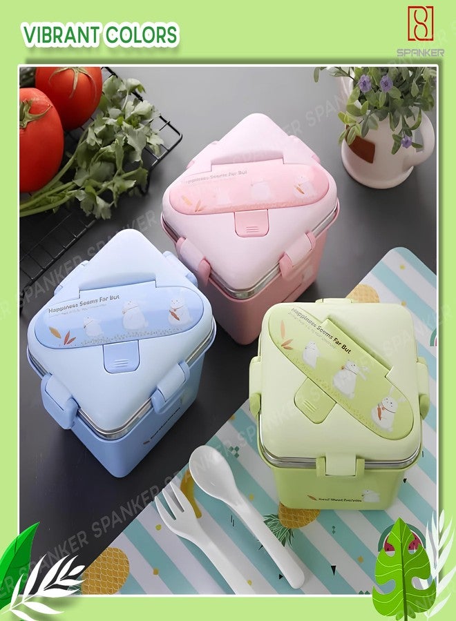 Spanker 600 ML Cartoon Design Portable Leak-Proof, BPA-Free Dishwasher Safe Stainless Steel Bento Box with Spoon & Fork for Toddlers Preschoolers - Green - Image 5