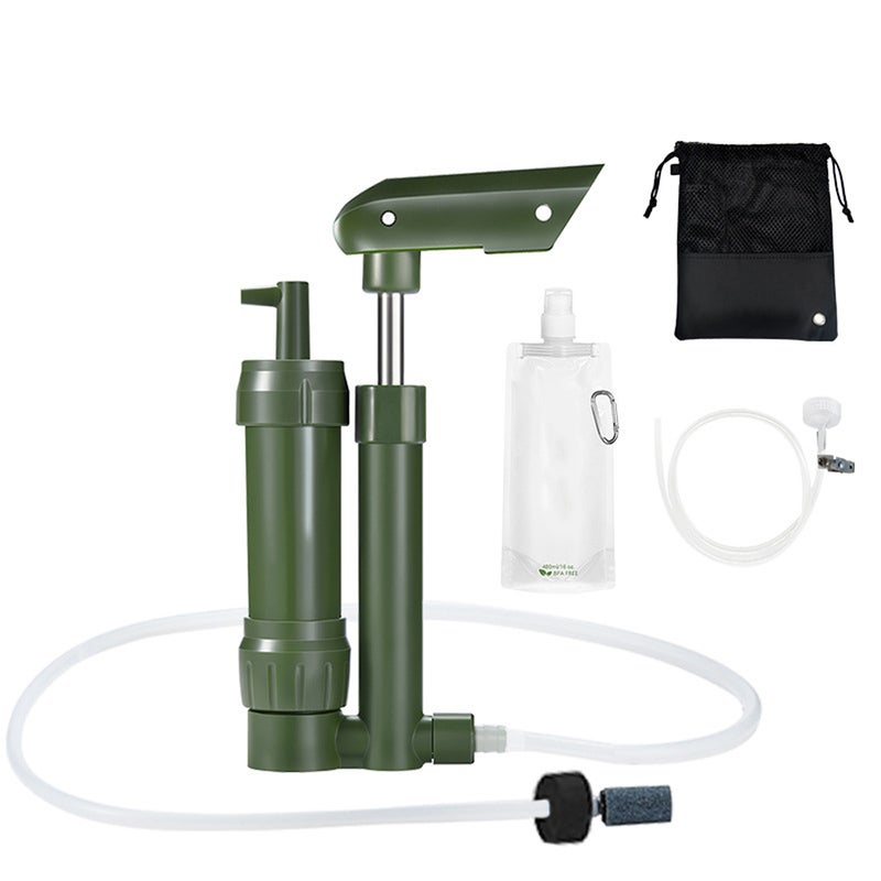 Hand Pump Water Filter 3-Stage Camping Water Purifier Filtration System Survival Gear 0.01 Micron with 500ml Water Bag Storage Bag for Outdoor Camping Hiking Backpacking Adventure - Image 1