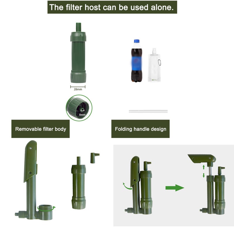 Hand Pump Water Filter 3-Stage Camping Water Purifier Filtration System Survival Gear 0.01 Micron with 500ml Water Bag Storage Bag for Outdoor Camping Hiking Backpacking Adventure - Image 4