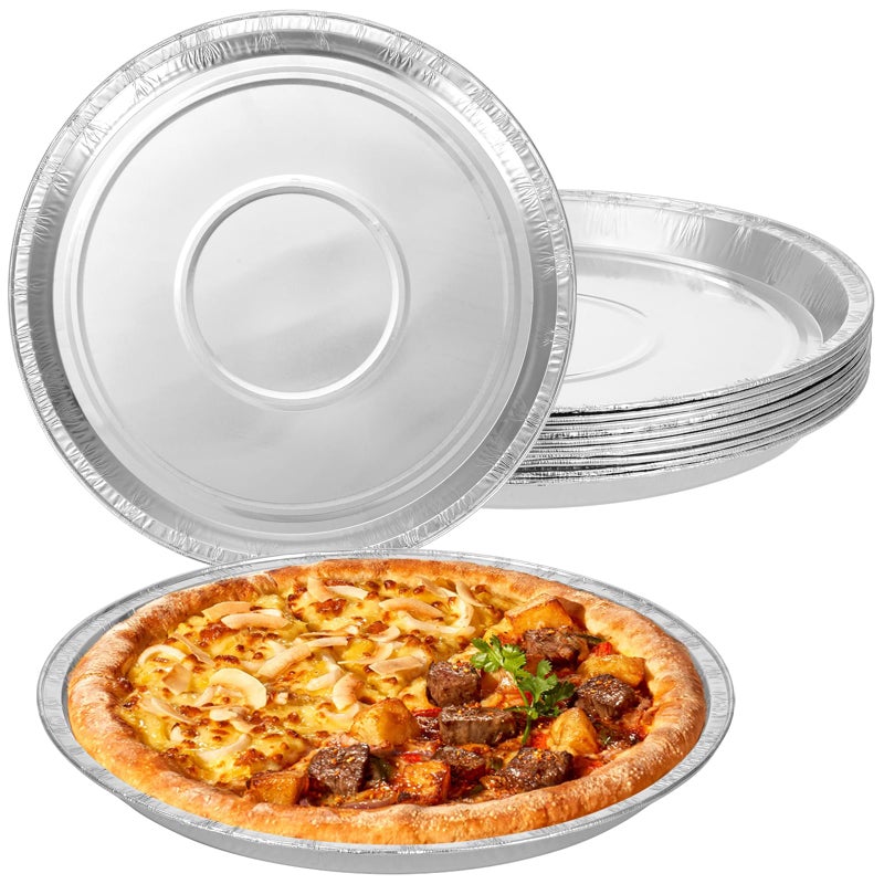 FMOACEN 10 Pcs Disposable Pizza Pans - 12 Inch Round Pizza Pan - Aluminum Foil Bakeware Trays, Oven Safe Bulk Set for Kitchen, Restaurant & Home Holiday Activities Accessories - Image 1