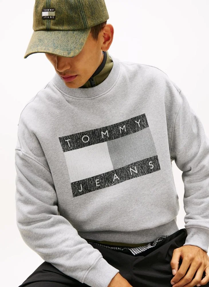 Tommy Jeans  90S Distressed Flag Crew Neck Sweatshirt for Men | Best Price UAE