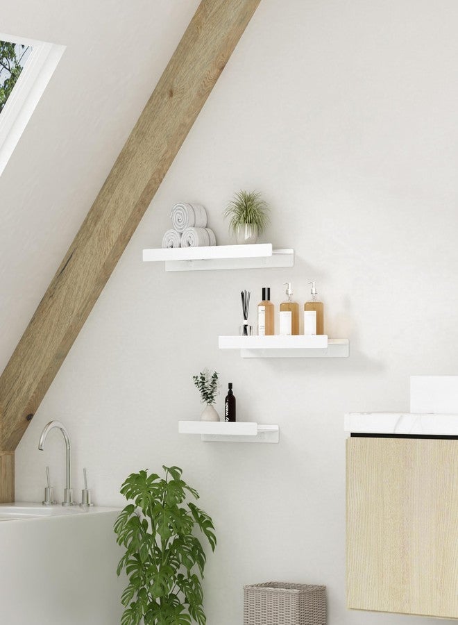 dancrul Floating Shelves for Wall Bathroom/Living Room/Bedroom/Kitchen Storage,Wall Mounted Shelves,White Modern Floating Shelf with Lip for Wall Decor 12 inch 2 Pack - Image 4