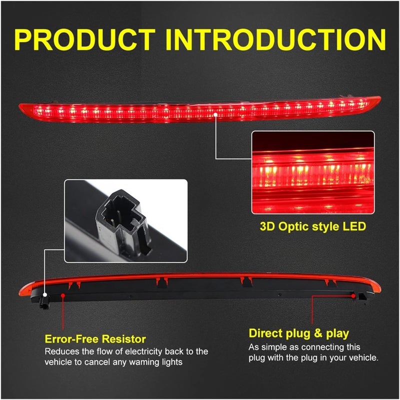QASULER Red High Mount LED Third Brake Light Assembly - Image 3