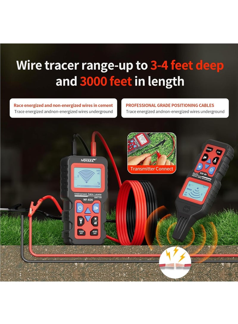 NOYAFA NF-826 Underground Cable Locator Wire Tracker, Cable Tester, for Dog Fence Cables Irrigation. Wall and Underground Pipeline Wire Detector. Test Short Circuit Breaker of Wall and Underground Cables - Image 2