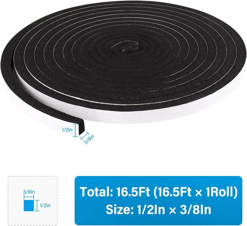 DGSL Foam Insulation Tape, 1/2In x 3/8In x 16.5Ft Weather Stripping Door Seal Strip for Doors and Windows,Sliding Door,Sound Proof Soundproofing Door Seal,Weatherstrip,Air Conditioning Seal Strip - Image 2