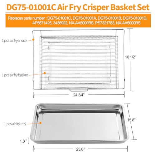 atgestore NX-AA5000RS Air Fryer Tray Replacement for Samsung GE Oven 24.7 x 16.5 IN 304 Stainless Steel NE63A6511SS NX60A6511SS Samsung Oven Air Fryer Basket and Tray Range Stove Parts Large Airfryer Drip Pan - Image 3