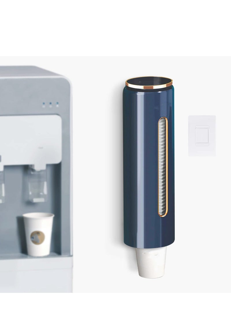 حامل أكواب مياه مثبت على الحائط من النوع القابل للسحب، مناسب لأكواب سعة 4 أونصات و7 أونصات، حامل أكواب مياه من البلاستيك المقاوم للغبار لـ 45 قطعة من أكواب الورق وأقماع الورق التي تُستعمل لمرة واحدة باللون الأزرق - Image 1