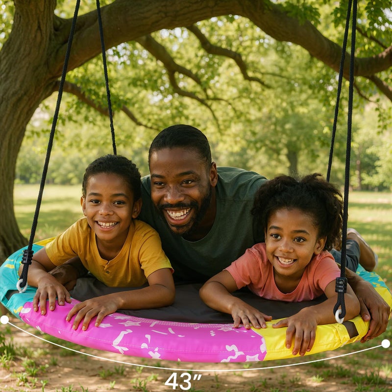 Lamerge Tree Swing, 43'' / 48'' Saucer Swing for Kids and Adults, ASTM Approved Swing Sets with 900lbs Weight Capacity, Backyard Or Playground, Waterproof and UV-Resistant Mat, Adjustable Hanging Straps - Image 2