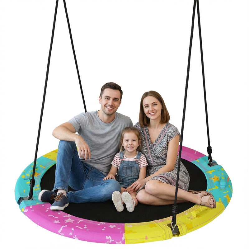 Lamerge Tree Swing, 43'' / 48'' Saucer Swing for Kids and Adults, ASTM Approved Swing Sets with 900lbs Weight Capacity, Backyard Or Playground, Waterproof and UV-Resistant Mat, Adjustable Hanging Straps - Image 1