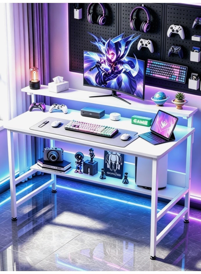 SHEIDLIN Ergonomic Gaming Computer Desk 110×45cm with Adjustable Monitor Stand, Thick Metal Legs & Under Desk Storage Shelf for Home Office & Study - Image 1