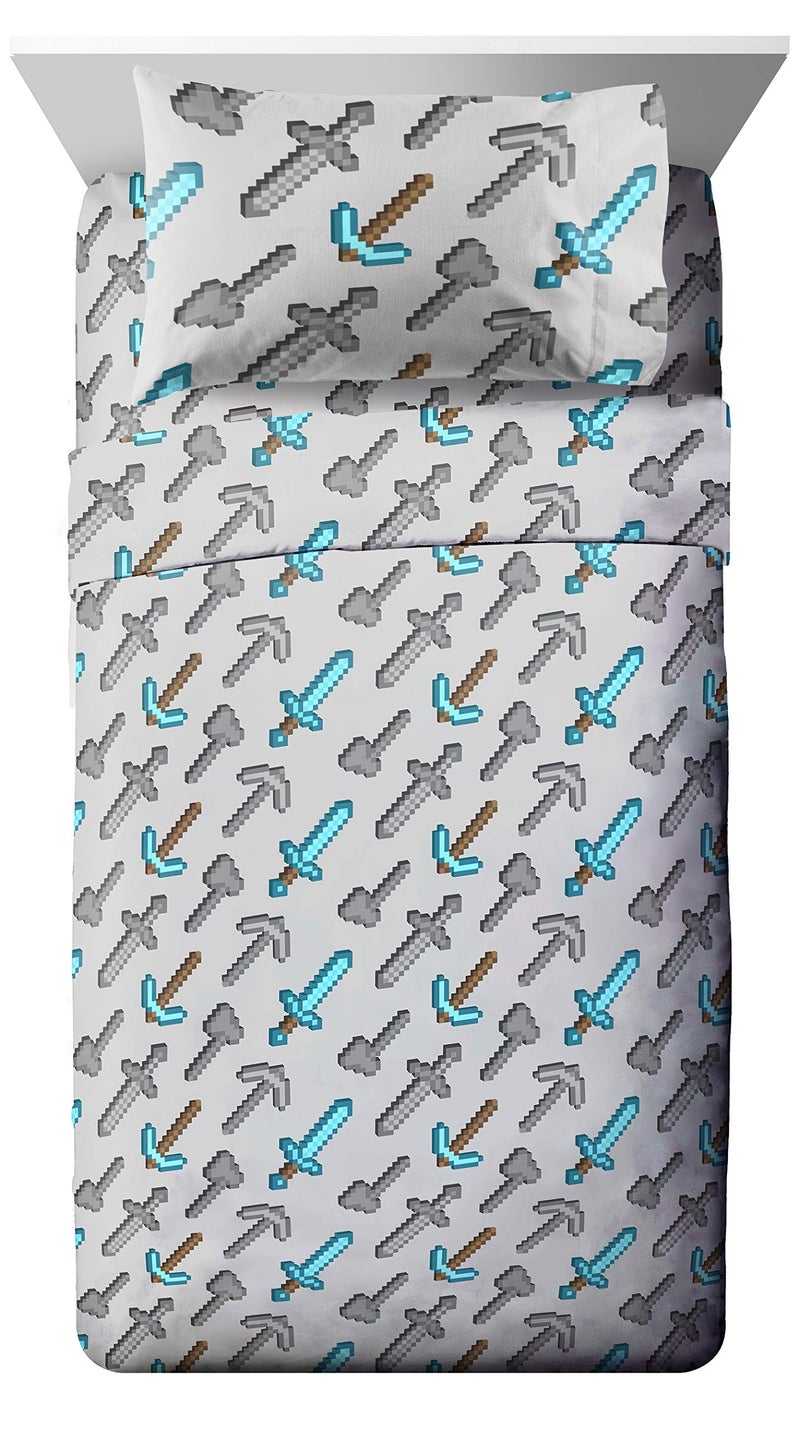 Jay Franco Kids Sheet Set with Fitted Flat Sheets Pillow Cover UltraSoft Bedding with Pillowcase for Room Decor Multi Minecraft 3 Piece Twin - Image 2