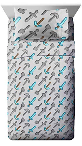 Jay Franco Kids Sheet Set with Fitted Flat Sheets Pillow Cover UltraSoft Bedding with Pillowcase for Room Decor Multi Minecraft 3 Piece Twin - Image 1