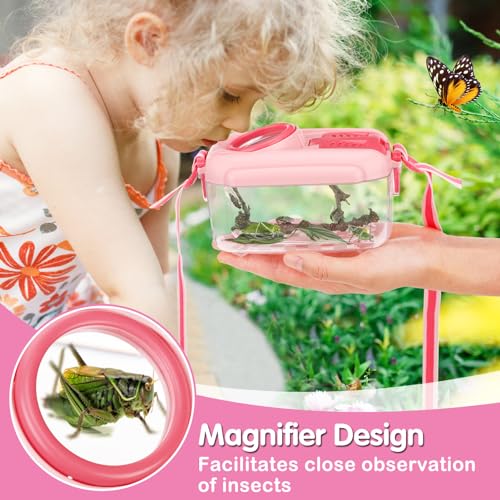 Biubee Bug Catcher for Kids Sturdy Kid Bug Catching Kit Gifts with Butterfly Net Collector Insect Catcher Tweezer Pink Kids Bug Habitat Outdoor Explorer Kit for Girls Age 3 4 5 6 7 8 8Pcs Pink - Image 5
