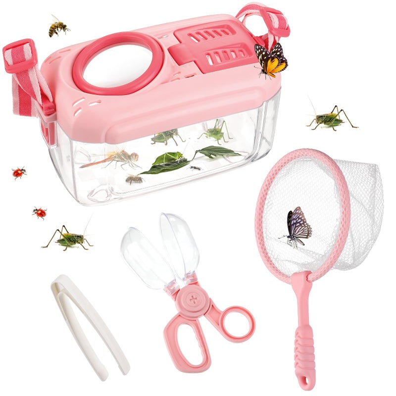 Biubee Bug Catcher for Kids Sturdy Kid Bug Catching Kit Gifts with Butterfly Net Collector Insect Catcher Tweezer Pink Kids Bug Habitat Outdoor Explorer Kit for Girls Age 3 4 5 6 7 8 8Pcs Pink - Image 3