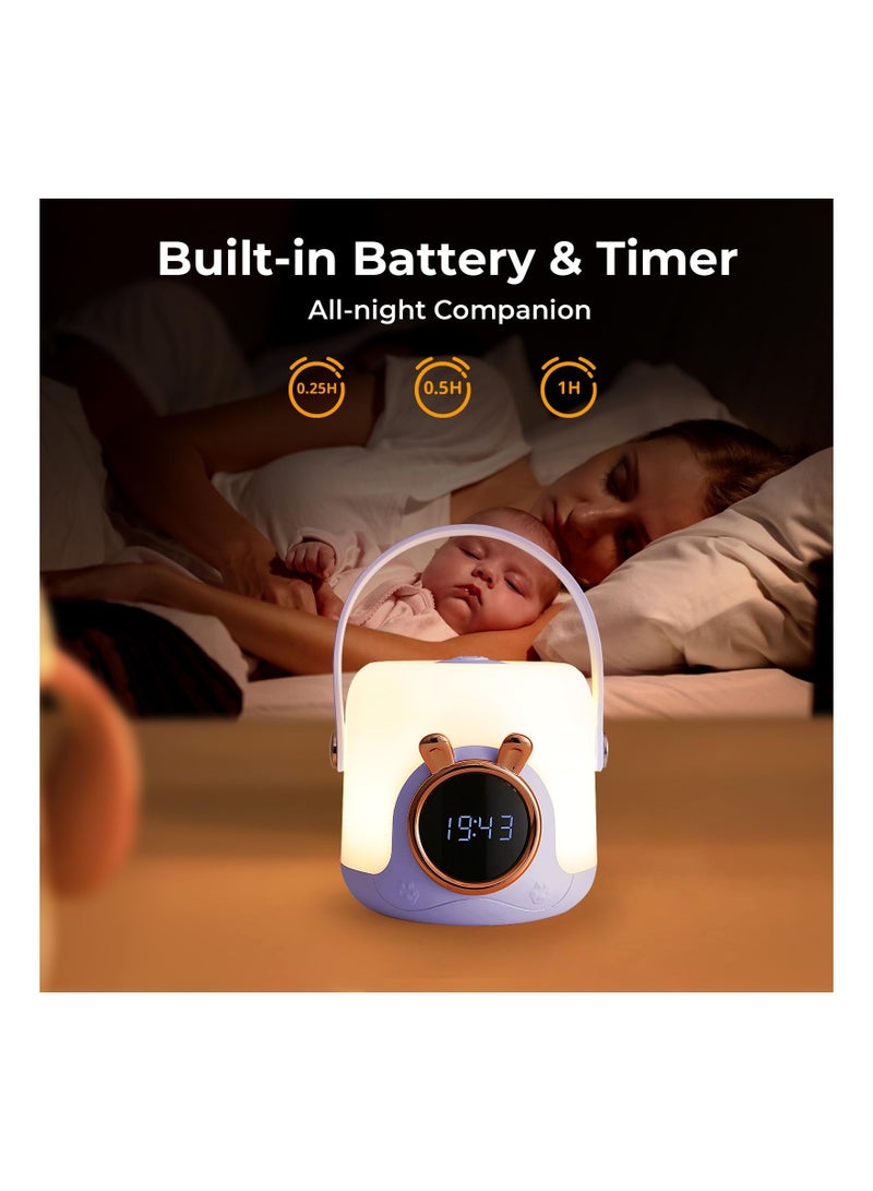 Cute Portable Kids Night Light with Clock LED Table Lamp Ideal for Nursery Camping and Breastfeeding Gift Purple - Image 4