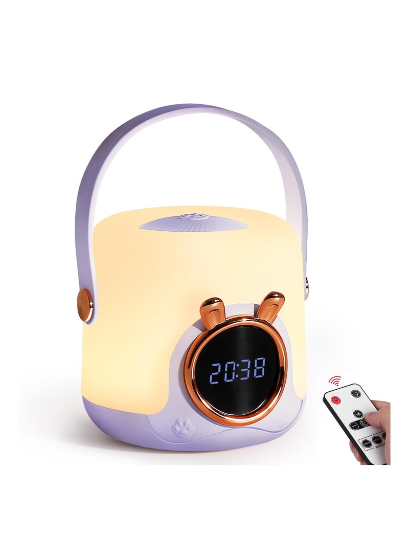 Cute Portable Kids Night Light with Clock LED Table Lamp Ideal for Nursery Camping and Breastfeeding Gift Purple - Image 1