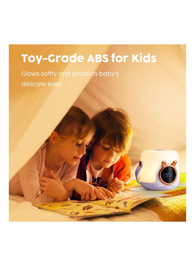 Cute Portable Kids Night Light with Clock LED Table Lamp Ideal for Nursery Camping and Breastfeeding Gift Purple - Image 5