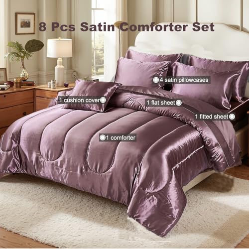 Bedding_Dreamer Satin Comforter Set Queen Size, 8 Piece Bed in a Bag Blush Pink with Sheets, Silky Soft Polyester Satin Bedding Set, Lightweight, 16 Inch Deep Pocket, Elegant Luxury Style - Image 2
