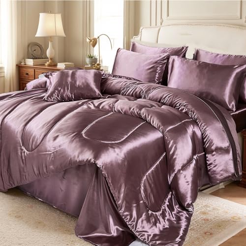 Bedding_Dreamer Satin Comforter Set Queen Size, 8 Piece Bed in a Bag Blush Pink with Sheets, Silky Soft Polyester Satin Bedding Set, Lightweight, 16 Inch Deep Pocket, Elegant Luxury Style - Image 4