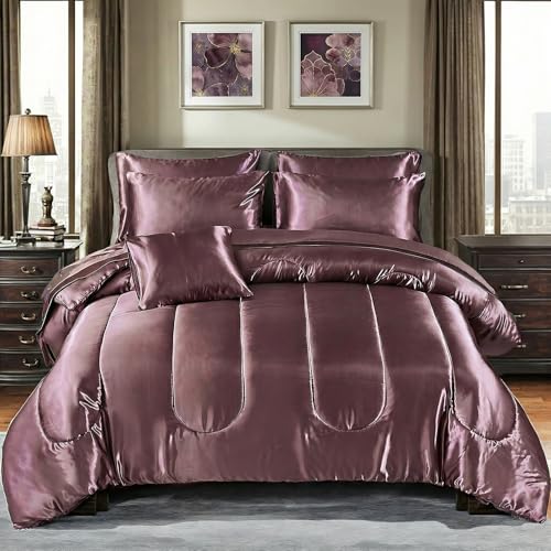 Bedding_Dreamer Satin Comforter Set Queen Size, 8 Piece Bed in a Bag Blush Pink with Sheets, Silky Soft Polyester Satin Bedding Set, Lightweight, 16 Inch Deep Pocket, Elegant Luxury Style - Image 1