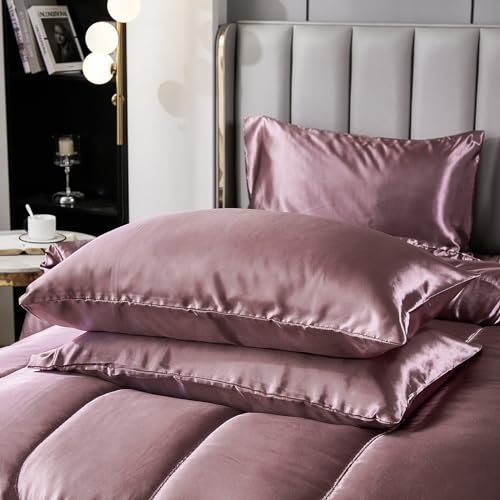 Bedding_Dreamer Satin Comforter Set Queen Size, 8 Piece Bed in a Bag Blush Pink with Sheets, Silky Soft Polyester Satin Bedding Set, Lightweight, 16 Inch Deep Pocket, Elegant Luxury Style - Image 5